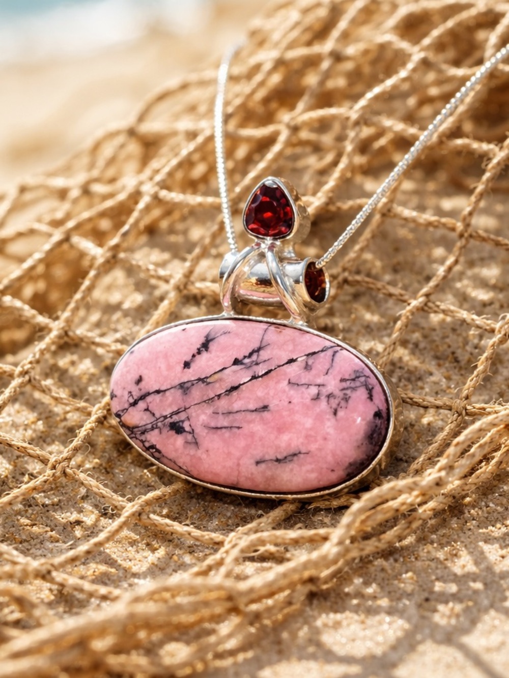 Rhodonite in Magnesium & Garnet Necklace